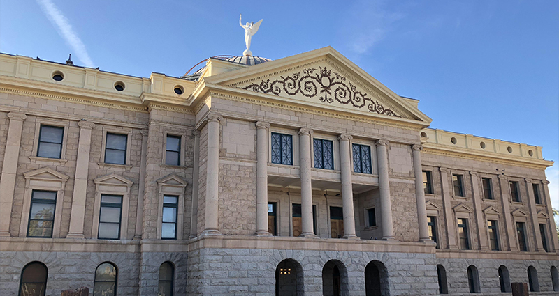 Photo of the exterior of the Arizona State Capitol building.