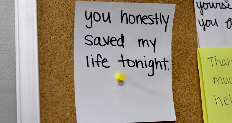 Note from a Teen Lifeline hotline caller. It reads, 